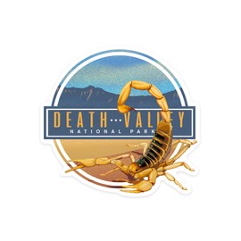 Die Cut Sticker Death Valley National Park, California, Scorpion, Lithograph, Contour Vinyl Sticker 3 to 6 inches, (Waterproof Decal for Cars, Water Bottles, Laptops, Coolers), Large