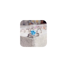 925 Plated Silver Hug Birthstone Rings for Women 14K Wihte Gold Plated Heart Cut CZ Cubic Zirconia Wedding Band Engagement Bridal Ring Promise Statement Ring Size 6-10 Blue 8#