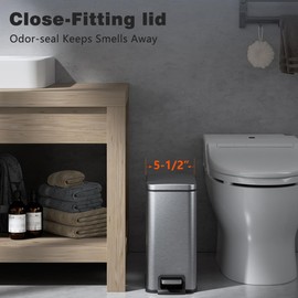 Veelesa Slim Bathroom Trash Can with Soft Close Lid, 1.6 Gallon Stainless Steel Garbage Can with Removable Inner Bucket, Durable Step Pedal, Small Trash Bins for Toilet, Bedroom, Kitchen, Office