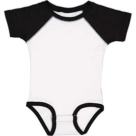RABBIT SKINS, Baby Short Sleeve Raglan Baseball Bodysuit, White Solid/Black, 12 Months