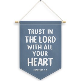 MNASAIOO Blue Christian Kids Boys Room Decor, Scripture Trust in The Lord Banner Canvas, Vintage Bible Verse Nursery Wall Hanging Frame Decor Art Pennant Flag for Prayer Toddler Room Playroom 11x15in