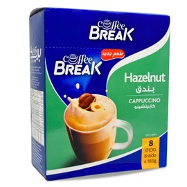 Coffee Break Cappuccino With Hazelnut Flavor Premium Instant Coffe Oriental Egyptian Egypt Cafe Arabic No Gmo Halal (1 Pack = 8 Sticks x 0.65 oz / 18.5 gm) كوفى بريك كابيتشينو بالبندق