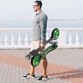 Kick Scooter for Adults Teens Kid Foldable Lightweight Sport Scooters with Hand Brake Adjustable Height Folding, Large Wheels Durable Load 300 LBS Black Green