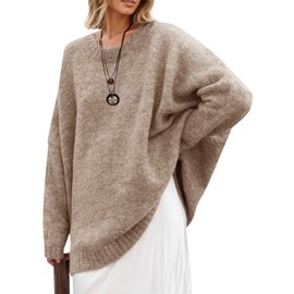 Saodimallsu Womens Oversized Tunic Sweaters Crew Neck Long Sleeve Fall Casual Slouchy Knit Pullover Tops Khaki