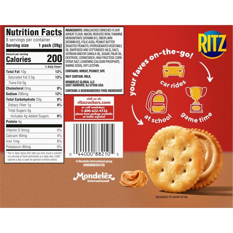 RITZ Peanut Butter Sandwich Crackers 1.38 oz (8-Packs)