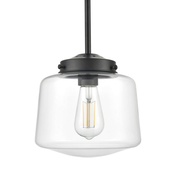 Linea Schoolhouse Black Pendant Light - Scolare Vintage Kitchen Pendant Lighting - Clear Glass Shade with LED Bulb, UL Listed