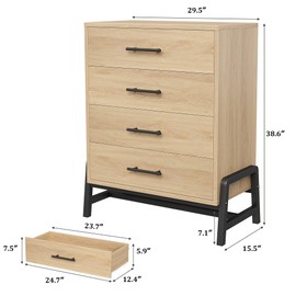 GarveeHome 4 Dresser for Bedroom, 38.6" Tall Dresser, Tall Drawer with Storage Freestanding, Wooden Closet Storage Chest for Living Room, Bedroom, Entryway, Natural Oak