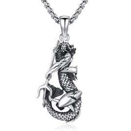 Eusense Poseidon Necklace Trident Necklace for Men Women 925 Sterling Silver Jewelry Poseidon Trident Pendant Necklace Gifts for Him Birthday Anniversary Lover