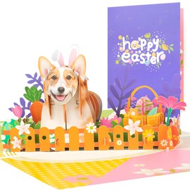 CNLITIHEKA Happy Easter Pop Up Cards, 3D Dog Easter Greeting Cards, Easter Pop Up Card, Pop Up Greeting Cards, Includes Envelope.