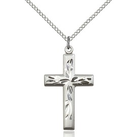 Women's Sterling Silver Hand Etched Cross Pendant + 18 Inch Sterling Silver Chain| USA Made