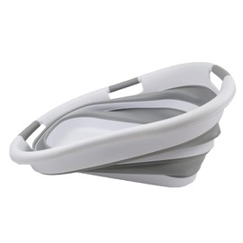 SAMMART 2 pcs Set: 40L (10.5 Gallon) Collapsible Plastic Laundry Basket/Washing Tub & 10L (2.6 Gallon) Collapsible Plastic Bucket - Foldable and Easy Storage (Grey+Grey, Laundry Basket+Bucket)