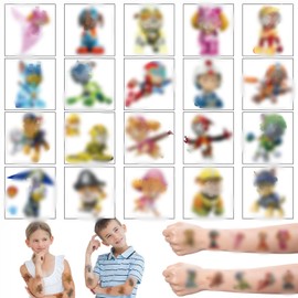 Kids Tattoos, 20pcs Temporary Tattoos for Kids Dog Party Bag Fillers Waterproof Kids Tattoos for Girls/Boys Birthday Party Supplies Favors Anime Cartoon Tattoos