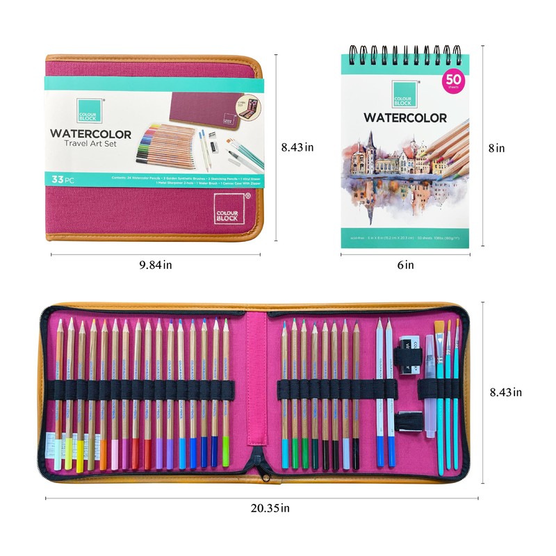 COLOUR BLOCK Watercolor Pencil Travel Art Set I 34pc Professional