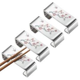 uxcell 4pcs 304 Stainless Steel Chopstick Rest, Plum Blossom Flat Chopstick Stand Holder Knife Rest for Countertop Holding Chopstick Spoon Forks Knife Tabletop Decoration, Silver