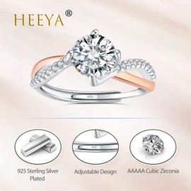 Engagement Rings - Adjustable Rose Gold Ring, Sterling Silver Eternity Rings for Womens - Diamond Ring Women, Promise Ring Crossover CZ Cubic Zirconia Rings Women Jewellery Gifts for Her