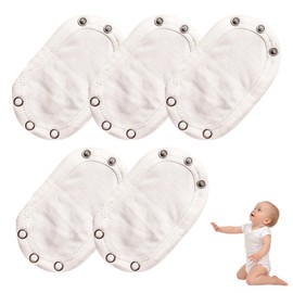 Pack of 5 Baby Body Extensions, Cotton Body Extension, Baby Women, Push Button Extension, Bodysuit Extender, Fabric Double Layer Press Stud Extension, Length Adjustable, Clothing, Practical (White),