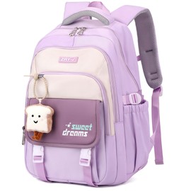 Makukke School Backpack Teenager School Bag Girls 5th Class 30L Storage Space School Bag Waterproof Backpack School Casual Children's Backpack with Cute Pendant, purple, L, Daypack Backpacks