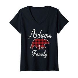 Women's Adams Family Bear Red Checked Christmas Pyjamas Men Women Gift T-Shirt with V-Neck, black