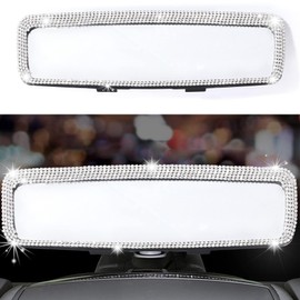 Unifizz Decorations Rear View Mirror with HD Glass,Bling Car Rearview Mirror, Interior Accessories for Women and Teens - White