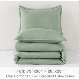 Yuexiu Full Size Comforter Set, 3 Pieces Bed in a Bag, Lightweight Solid Comforter Bed Set for All Seasons, Includes 1 Full Size Comforter (79"x90") and 2 Pillowcases (20"x26") (Green, 79"x90")