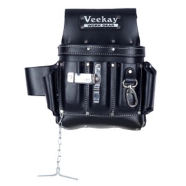 VEEKAY Tool Pouch for Electricians - 10 Pocket Leather Organizer for Electricians, Carpenters & Construction Workers, Professional Leather Tool Pouch, Durable, Professional Heavy Duty Pouch - Black