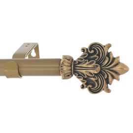 Meriville 1-Inch Diameter Single Window Treatment Curtain Rod, Acanthus Finial Style II, 84-inch to 120-inch Adjustable, Antique Gold