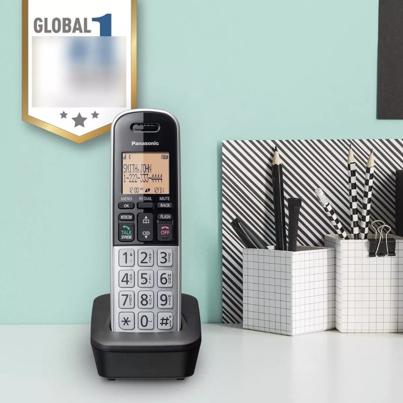 Panasonic Teléfono Inalámbrico Compacto Panasonic Con Bloqueo Llamadas Color Plateado