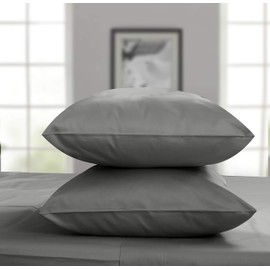 Threadmill King Size Pillow Cases Set of 2-100% Pure Cotton 300 Thread Count Sateen Weave Dark Grey Pillow Cases - Ultra Soft & Silky, Comfortable Bed Pillow Covers - Hotel Quality Pillow Protectors