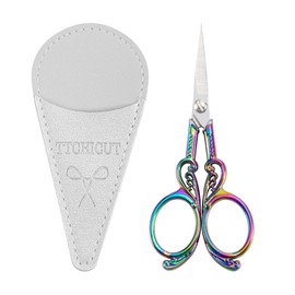 Small Precision Scissor, Small Embroidery Scissors with PU Leather Sheath Sewing Scissor Embroidery Crafting Threading Scissor for Needlework Craft Art Work Manual Handicraft DIY Tool (Rainbow)