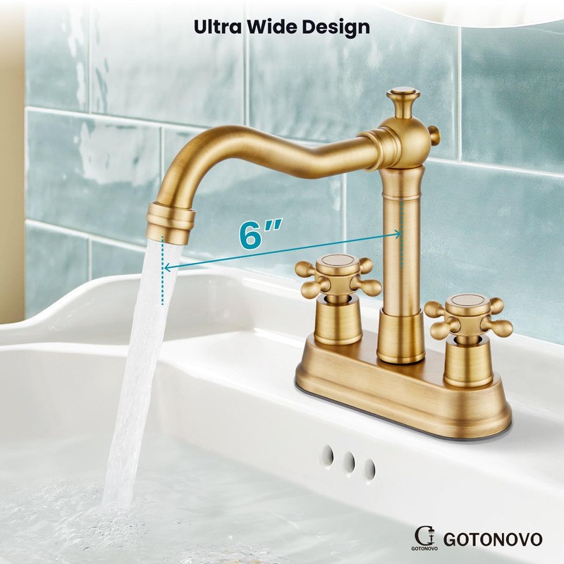 Gotonovo Antique Brass 2 Hole 4 Centerset Bathroom Sink Faucet
