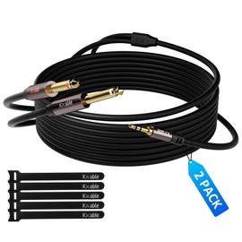 1/4 inch TRS Stereo to Dual 1/4 inch Y-Splitter Insert Audio Cable 10 Feet (2 Pack), 6.35mm Male to 2X 6.35mm Male TS Mono Breakout Cord, 24K Gold Plated, Oxygen-Free Copper Cable with 5 Cable Ties