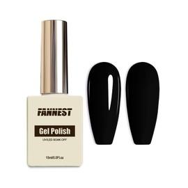 FANNEST Black Gel Nail Polish, 1Pcs Pure Black Gel Polish Color High Gloss Soak Off U V Nail Manicure Salon DIY