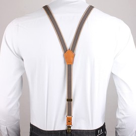 Mendence Suspenders, Women's, Men's, Button-type, Unisex, Thin, Y-Shaped, Leather, Solid, Beige, Present, Gift, Birthday, Wedding, Width: 0.8 inch (2 cm)