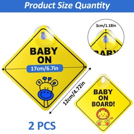 Baby On Board Car Warning, 2 Pcs Baby On Board Sticker Sign For Car Warning With Suction Cups, Highly Visible Warning Sign For Window, Yellow Cute Lion Giraffe Pattern