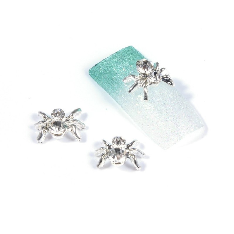 BeeSpring 10pcs 3D Spider with Rhinestones Nail Art Glitters DIY