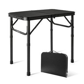 Bingyouth 2FT Small Camping Portable Table, Black Aluminum Frame, Adjustable Height up to 21", Lightweight Carry Handle, Portable for Travel, Camping Outdoor Use