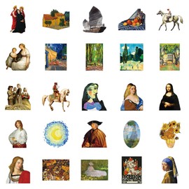 50 Pcs Oil Painting Art Stickers for Children Teens Girls Boys,The Art of Oil Painting Stickers for Laptop Water Bottles,Bicycle,Skateboard,Computer,Waterproof Vinyl for Wall, Graffiti Stickers