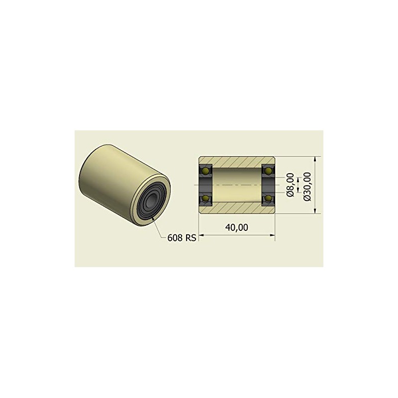 4 Pieces Nylon Rollers 30 mm diameter 40 mm wide