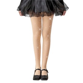 LUCKELF Girls Glitter Tights, Soft Opaque Tights Sparkle Rhinestone Tights School Dress Dance Stockings (US, Age, 4 Years, 6 Years, Skin)