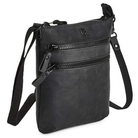 Crossbody Sling Bag for Women Small Real Leather Purse Vintage Travel Crossover Shoulder Bag Handmade (Black Crazy Horse)