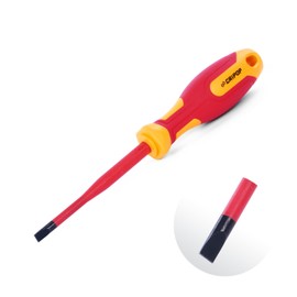 CRIPOP Insulated Slotted Screwdrivers, 1000V Insulated 1/4" Slotted Tip Screwdriver with 4" Shaft, Magnetic Tip, Slim Tip Design for Tight Spaces