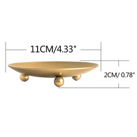 Gold Iron Plate Candle Holder, Decorative Iron Pillar Candle Plate, Set of 2, 4.37 inches D x 0.78 inches H, Pedestal Candle Stand for LED & Wax Candles, Incense Cones, Spa, Weddings (2 pcs)