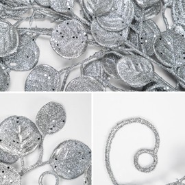 3 Pcs 6FT Christmas Garland Silver Glittered Artificial Eucalyptus Leaves for Mantle Christmas Tree Decorations Indoor Outdoor Hanging Garland Ornaments Garden Door Window Stair Holiday Home Decor