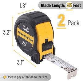 Mr. Pen- Retractable Tape Measure 25 ft, 2 Pack, Yellow, Steel Retractable Measuring Tape with Fractions