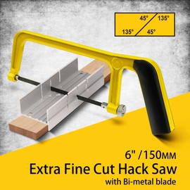 Hanpex 6 in. Mini Hacksaw & mitre Block Set - 150mm Extra Fine Cut Hack Saw with Bi-Metal Blade