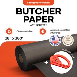 Black Butcher Paper 18" x 2160" (180 feet) with Cutter - USA-Made Natural Butcher Paper Roll for Meat & Fish - Uncoated Food-Grade Material for Grilling - BBQ Papers for Smoking by IDL Packaging