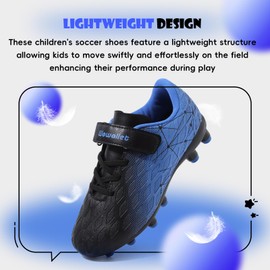 Kids Soccer Cleats Boys Girls Football Cleats Athletic Outdoor Soccer Shoes Tacos De Futbol para Niños Youth Baseball Professional Training Firm Ground Football Shoes Black-Blue