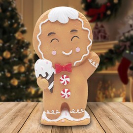 Gingerbread Figurines Christmas Tabletop Decorations Resin Gingerbread Man with ice cream Ornament for Home Kitchen Fireplace Holiday Decor