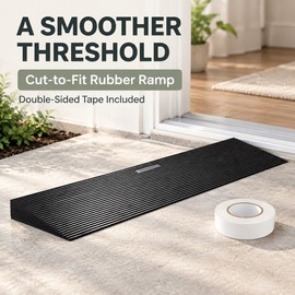 **Cuttable Natural Rubber Threshold Ramp – 1.2" & 1.6" Height Options for Wheelchairs, Scooters and Doorways**