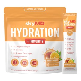 SkyMD Hydration + Immunity Powder Packets with Electrolytes | Hydration Multiplier, Immune Booster with Vitamins, Minerals | Low Sugar & Calories, Mix in Water | 14 Single-Serving Sticks, Orange Mango